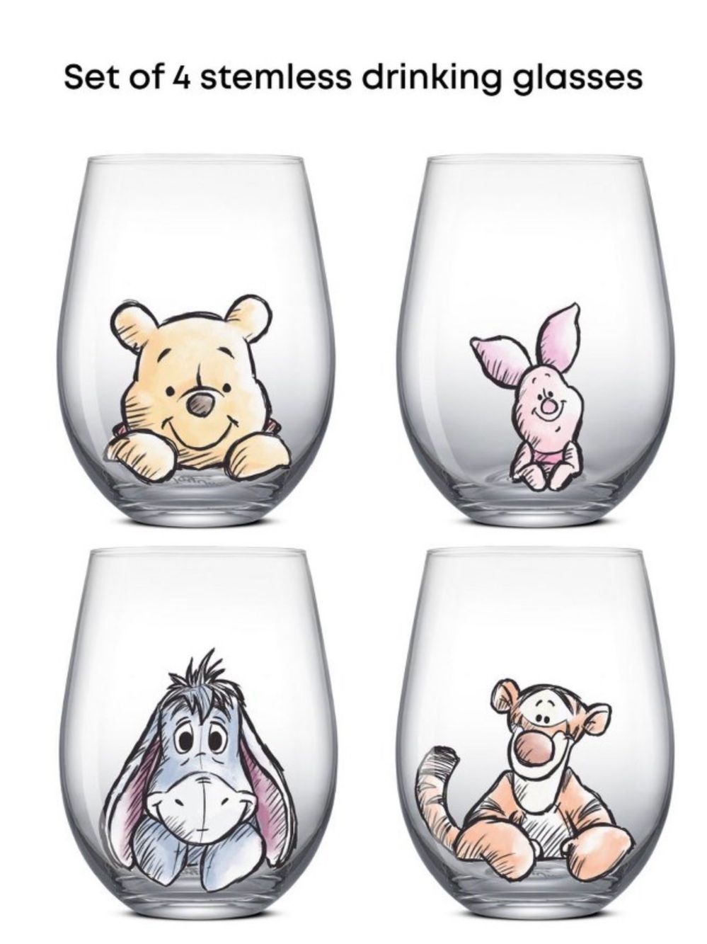 Winnie the Pooh Stemless Drinking Glasses - Set of 4 (Clear)